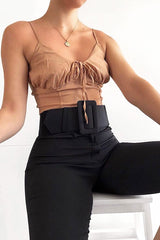 Camel Shirred Cup Sleeveless Crop Top - Divya