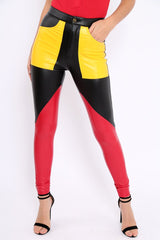 Black Contrast Faux Leather Trousers - Pax