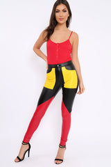 Black Contrast Faux Leather Trousers - Pax