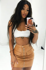 Tan Faux Leather Zip Front Utility Pocket Skirt - Paeyton