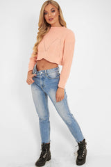 Peach Knit Detail Crop Jumper - Kiana