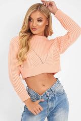 Peach Knit Detail Crop Jumper - Kiana
