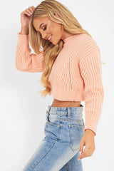 Peach Knit Detail Crop Jumper - Kiana