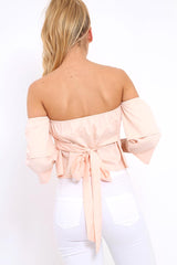 Pink Frill Off Shoulder Tie Crop Top - Halle