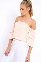 Pink Frill Off Shoulder Tie Crop Top - Halle