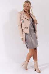 Silver Grey Pleated Metallic Slip Dress - Peaches