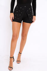 Black Wrap Front Pearl Skort - Kelsie