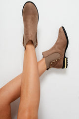 Khaki Studded Faux Suede Ankle Boots - Pearson