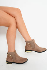 Khaki Studded Faux Suede Ankle Boots - Pearson