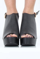 Black Peep Toe Block Heels - Nadine