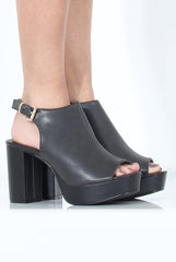 Black Peep Toe Block Heels - Nadine
