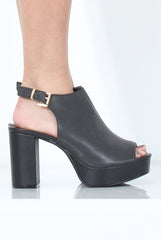 Black Peep Toe Block Heels - Nadine