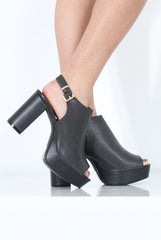 Black Peep Toe Block Heels - Nadine