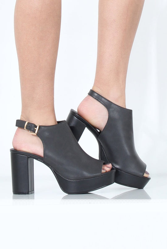 Black Peep Toe Block Heels - Nadine