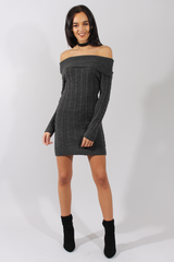 Grey Bardot Cable Knit Jumper Dress - Peeta