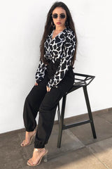 Black White Cow Print Button Down Shirt - Pelia