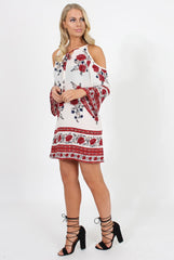 Red Floral Print Cold Shoulder Dress - Penelope