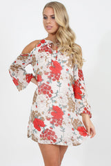 White Floral Print Cold Shoulder Dress - Penelope