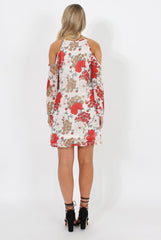 White Floral Print Cold Shoulder Dress - Penelope