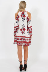 Red Floral Print Cold Shoulder Dress - Penelope