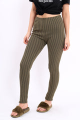 Khaki Ribbed Leggings - Penelope