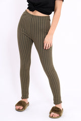 Khaki Ribbed Leggings - Penelope