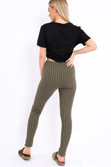 Khaki Ribbed Leggings - Penelope