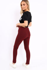 Wine Ribbed Leggings - Penelope