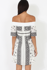 White & Black Paisley Print Bardot Dress - Penny
