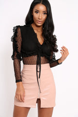 Black Mesh Polka Dot Bodysuit - Pennie