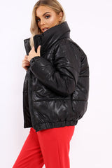 Black Shiny Puffer Coat - Penny