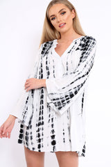White and Black Tie Dye Smock Dress - Peony