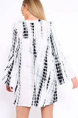 White and Black Tie Dye Smock Dress - Peony