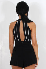 Myles Black Striped V Neck Playsuit