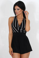 Myles Black Striped V Neck Playsuit