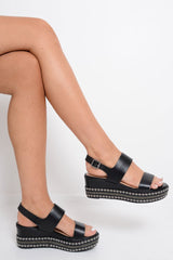 Black Multi Strap Stud Sole Platforms - Perley