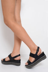 Black Multi Strap Stud Sole Platforms - Perley