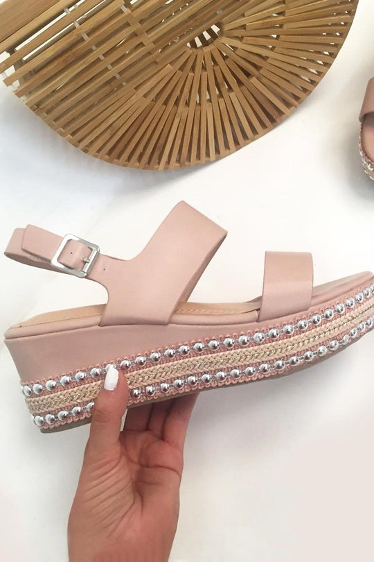 Pink Multi Strap Stud Sole Platforms - Perley