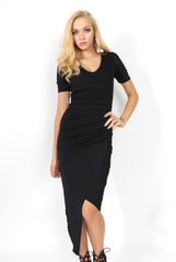 Perrie Black Ruched Asymmetric Dress
