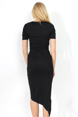 Perrie Black Ruched Asymmetric Dress
