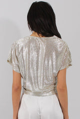 Gold Metallic Front Knot Batwing Top - Perrie