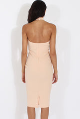 Nude High Neck Backless Midi Dress - Petunia