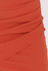 Rust High Neck Side Ruched Backless Dress - Tulip