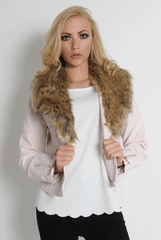 Paloma Faux Leather Pink/Black Fur Jacket