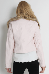 Paloma Faux Leather Pink/Black Fur Jacket