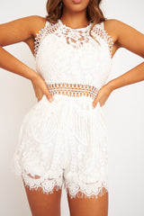 White Lace Zip Back Playsuit - Eaden