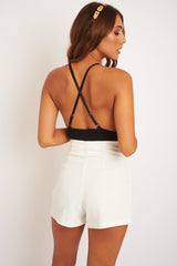 Off White Tailored Pleat Front Belted Shorts - Immi