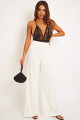 White High Waist Flare Trousers -Tisha