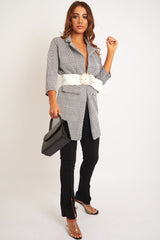 White Faux Leather Oversized Gold Detail Belt - Tylor