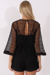 Black Crochet Overlay Playsuit - Philomena